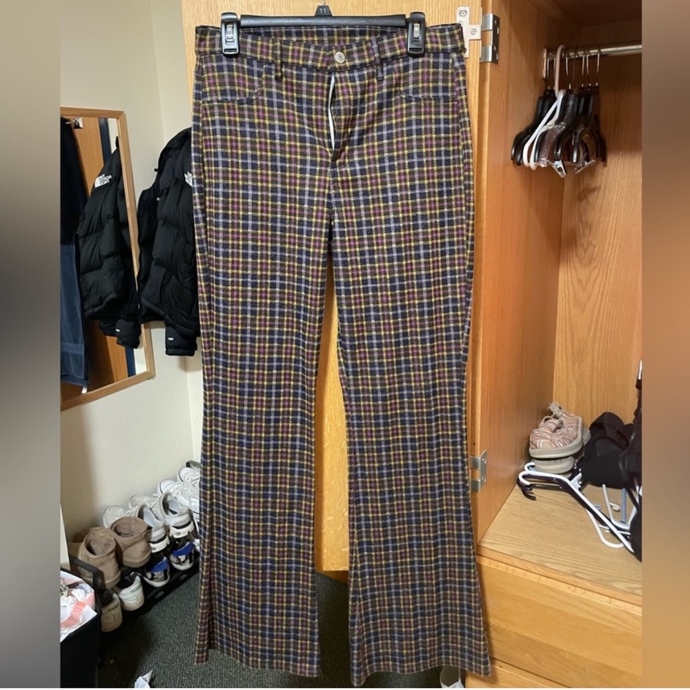 American Eagle Stretch Plaid Super High-Waisted Flare Pants